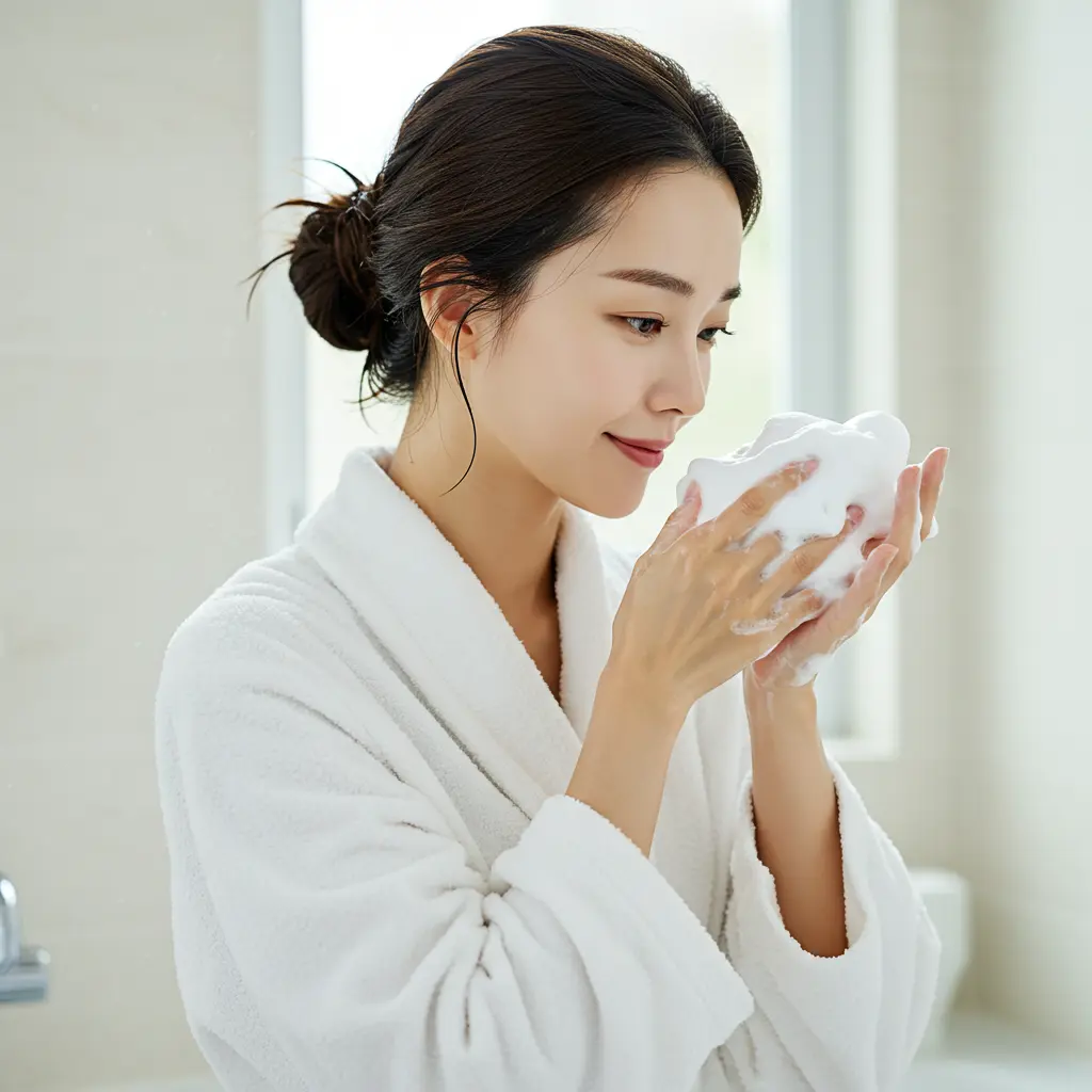 피부관리를 하고있는 여성 이미지