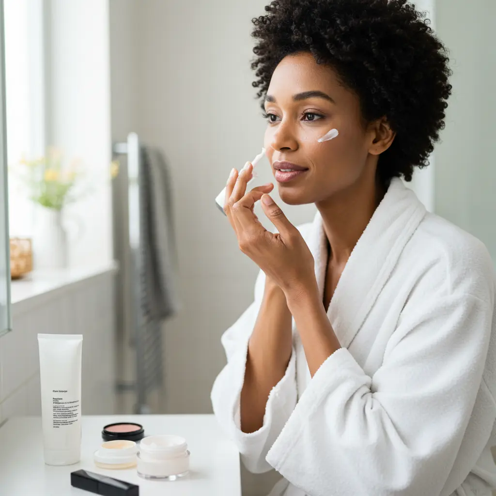 피부관리 하는 흑인 여성 이미지