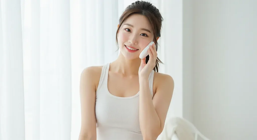 다이어트를 하는 여성이 피부관리 하는 이미지