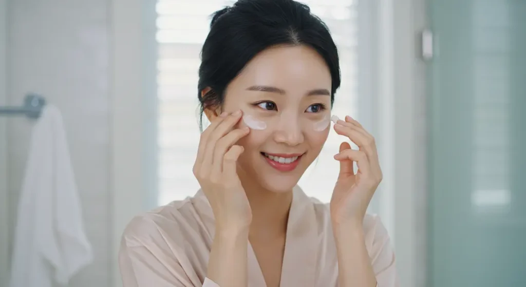 약산성 클렌져로 세안하는 여성 이미지