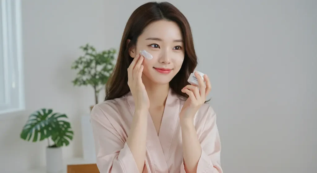 스킨케어를 하는 여성 이미지