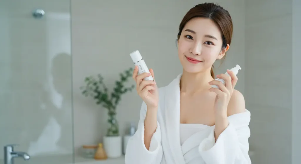 2025 레티놀·비타민C 병용 스킨케어 공식 | 자극 없이 톤업 효과 극대화 2 레티놀을 사용하여 피부톤업하는 여성