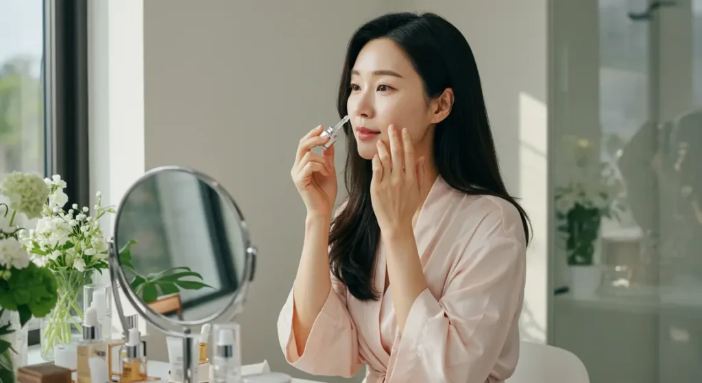 클렌징 후 보습 루틴 완전정복 – 피부 장벽 손상 없이 수분 잠금 유지법 9 클렌징 한 후 피부관리 하는 여성