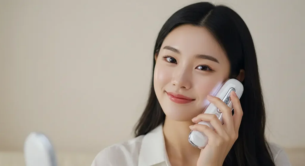 ai 기기로 피부진단하는 여성