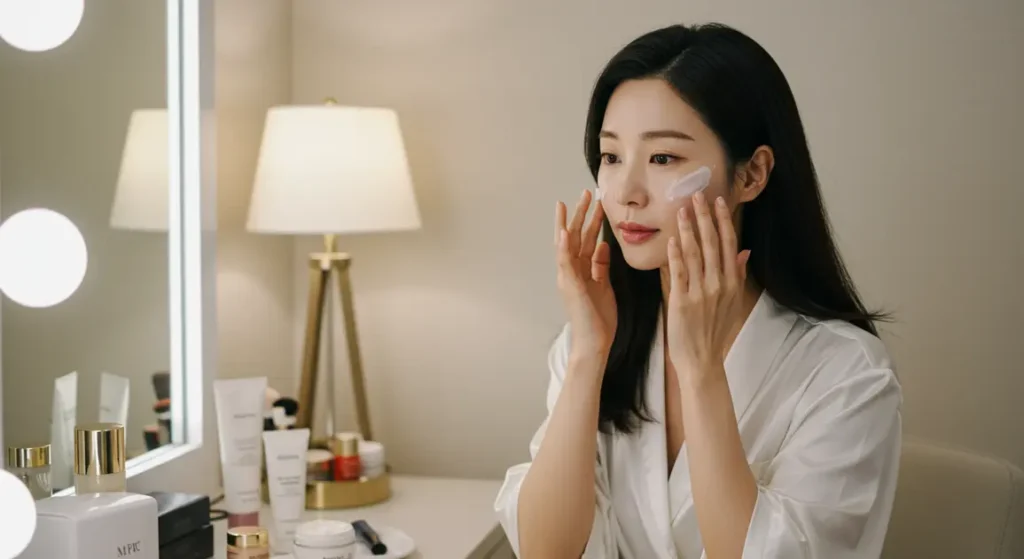 잘못된 세안 습관 7가지 – 피부 트러블을 부르는 숨은 원인 차단 가이드 7 세안 후 피부관리하는 여성