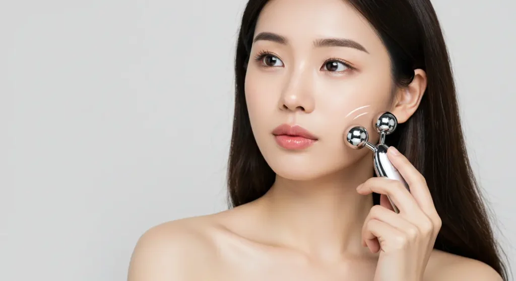 피부가 좋은 여성이 미러스킨 피부관리중