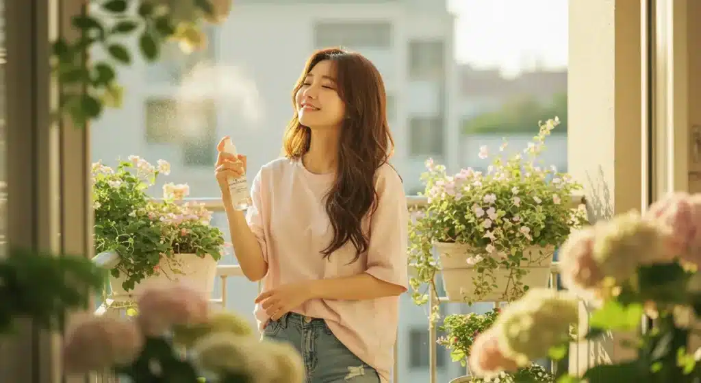 스킨케어 다이어리로 관리하는 여성