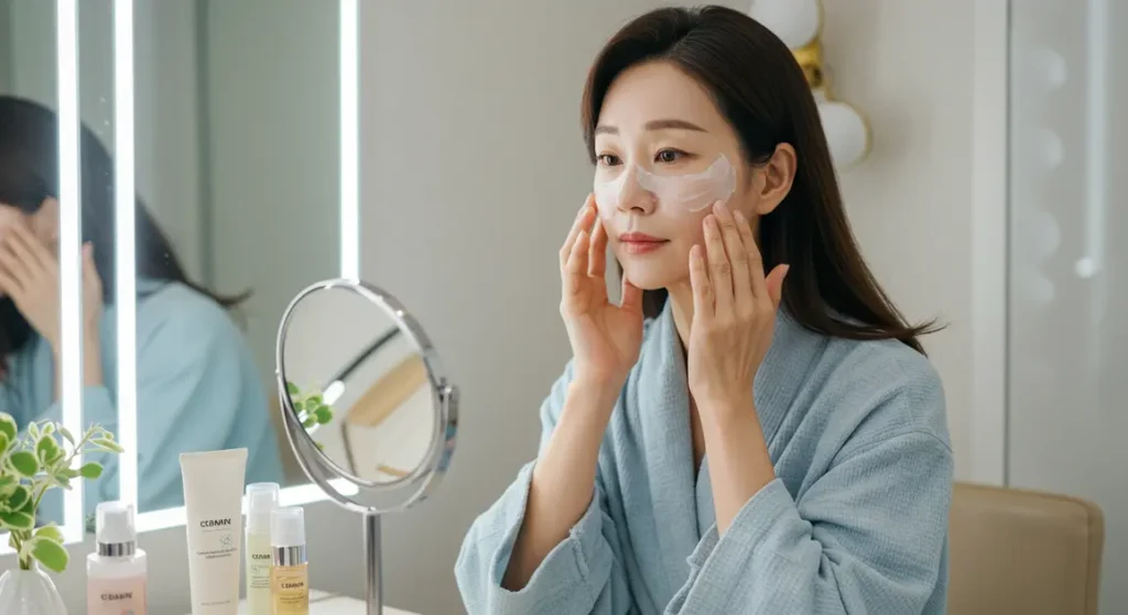 자외선 차단을 위해 uv 크림 바르는 여성