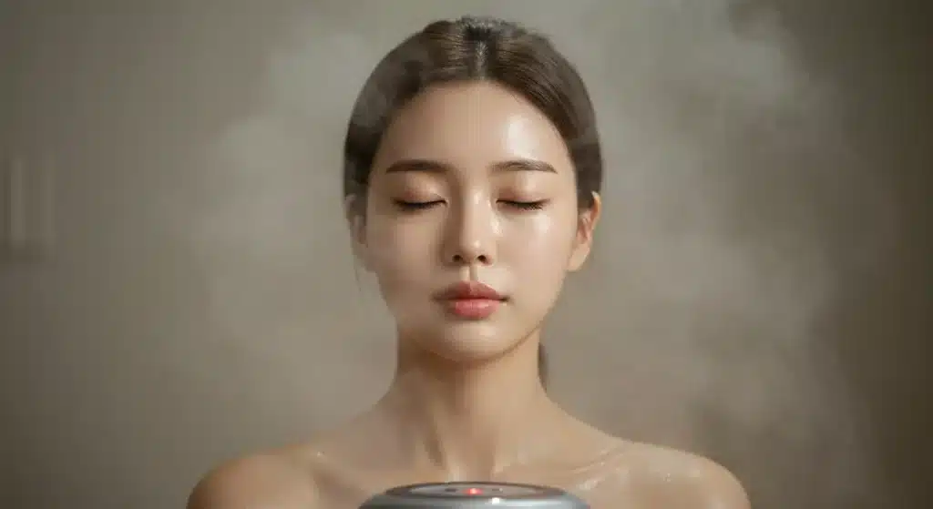 겨울철 보습을 위해 수분케어 중인 여성