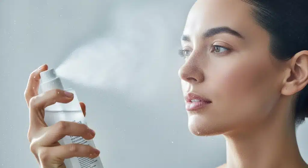 겨울철 보습을 위해 여성이 수분케어 하고있다