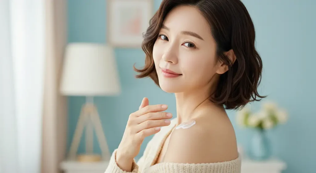 등드름 관리하는 여성