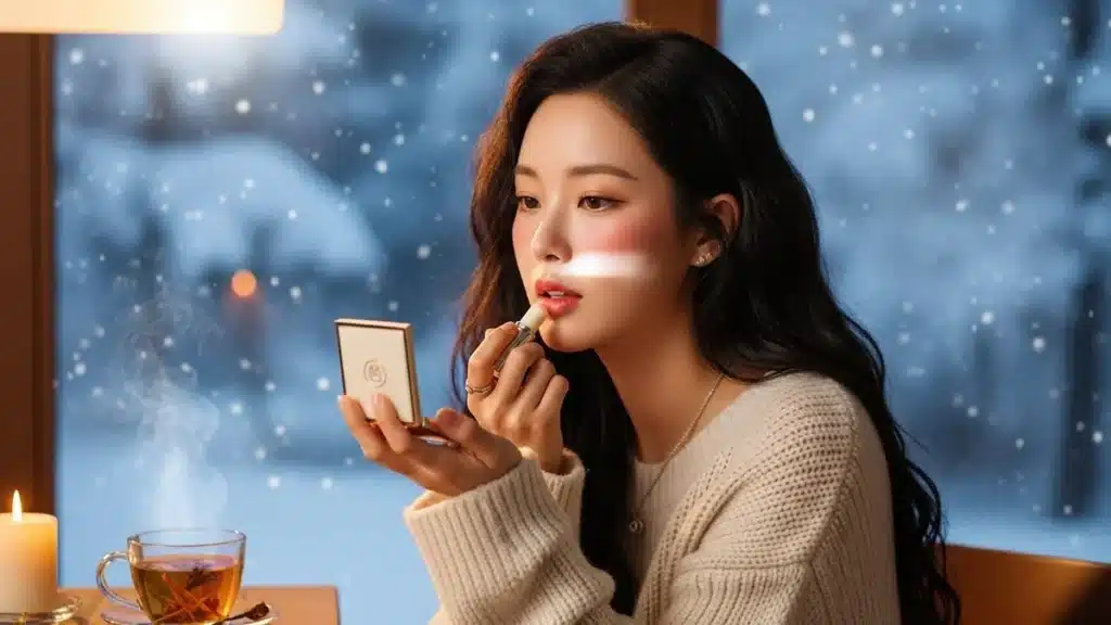 입술각질 메이크업 하는 여성