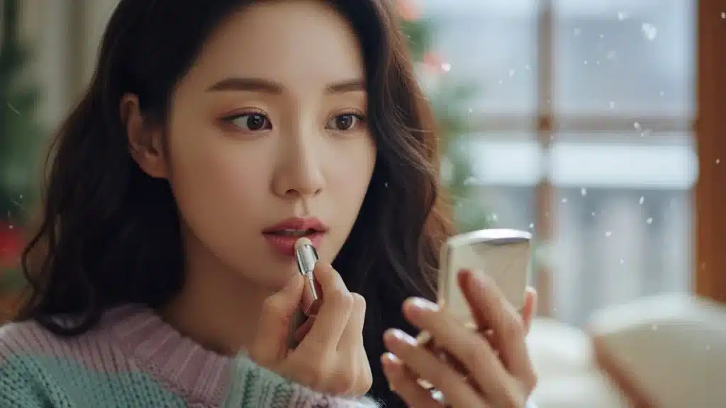 입술각질을 관리하는 여성