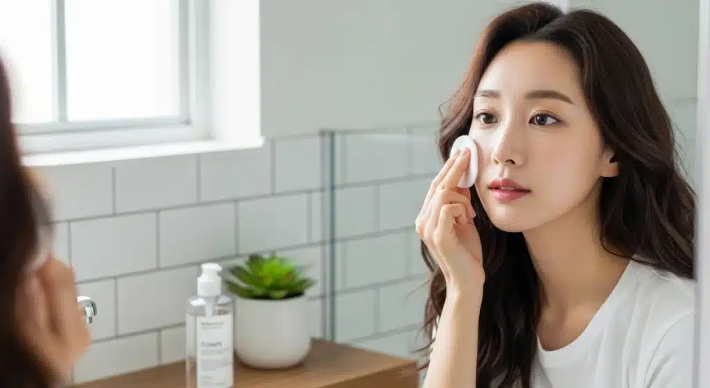 레티놀 바르고 난뒤 반응 살피는 여성