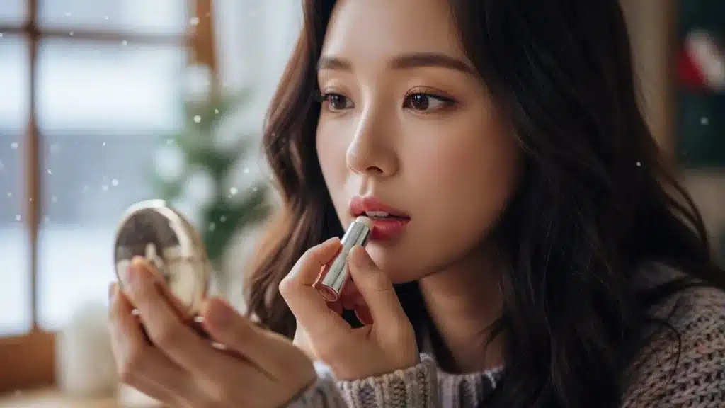 입술각질로 바세린을 바르는 여성