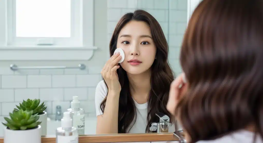 피부각질 케어하는 여성