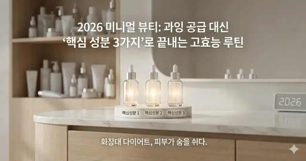 테이블 위에 미니멀뷰티를 위한 화장품들